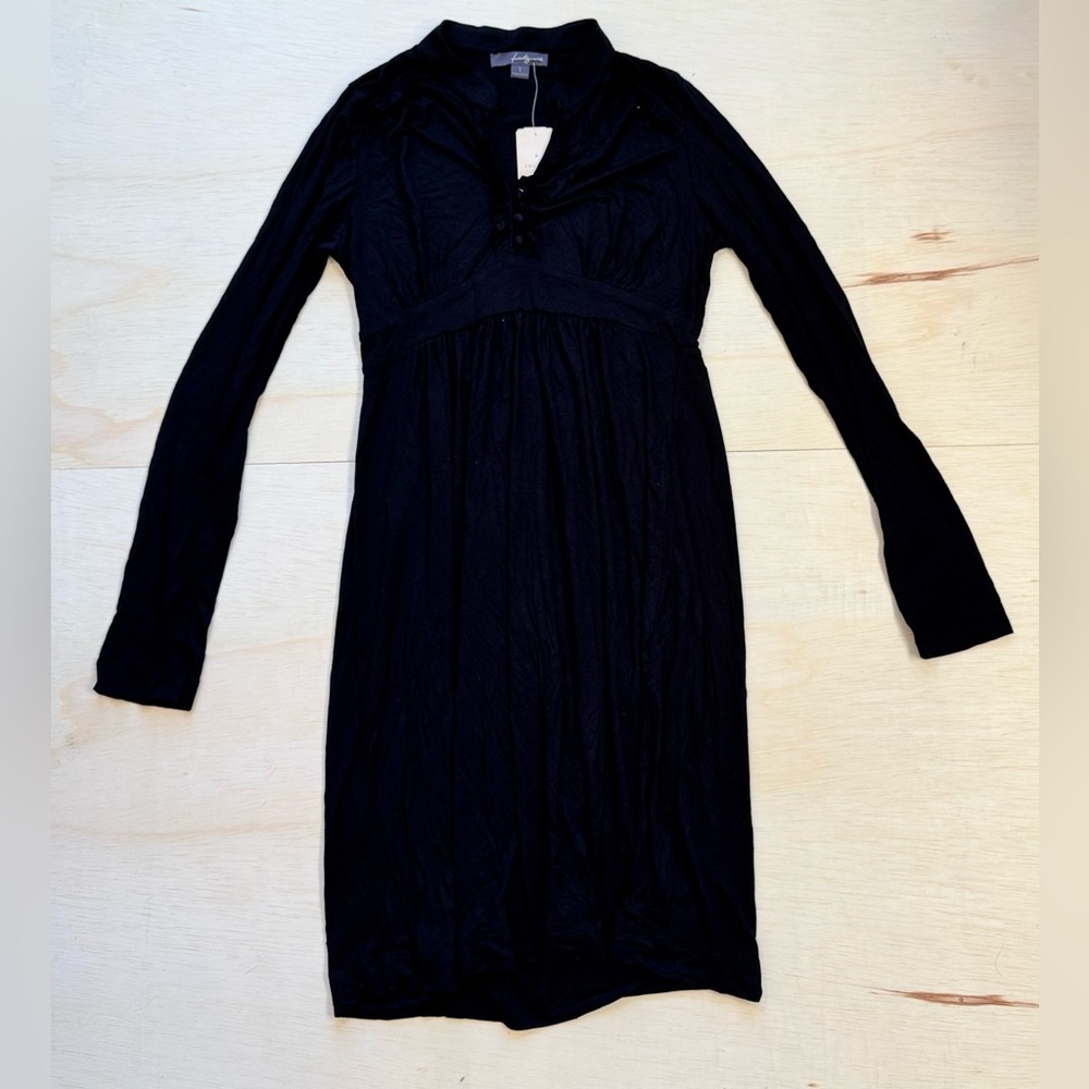VTG F21 Twenty One Black Long Sleeve Ruffle Henley Dress - Size L - NWT